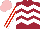 Silk - Maroon, white chevron hoops, red and white striped sleeves, pink cap