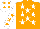 Silk - orange, white stars, white sleeves, orange stars, white cap, orange spots
