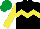 Silk - Black, yellow chevron hoop, yellow sleeves, emerald green cap