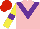 Silk - Pink, purple chevron, yellow sleeves, purple armbands, red cap
