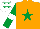Silk - Orange, emerald green star, emerald green sleeves, white armlet, white cap, emerald green stars