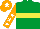 Silk - Emerald green, yellow hoop, orange sleeves, white stars, orange cap, white star