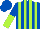 Silk - Royal blue, lime stripes, royal blue and lime halved sleeves, royal blue cap