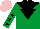 Silk - Emerald green, black yoke, black inverted triangle, stars on sleeves, pink cap