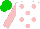 Silk - White, pink tartan spots, pink sleeves, green cap