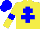 Silk - yellow, blue cross of lorraine, blue armlets on sleeves, blue cap