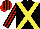 Silk - Black, yellow cross belts, red and black striped sleeves and cap