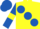 Silk - Yellow, large Royal Blue spots, Royal Blue sleeves, Yellow armlets, Royal Blue cap