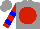 Silk - Grey, red disc, blue hoops on red sleeves, grey cap