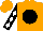 Silk - Orange, black ball, white diamonds on black sleeves, orange cap