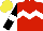 Silk - Red, white chevron hoop, black sleeves, white armbands, yellow cap