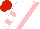Silk - White, pink sash, white sleeves, pink hoops, red cap
