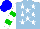 Silk - Light blue, white stars, green hoops on white sleeves, blue cap