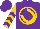 Silk - purple, gold circle, gold horseshoe, gold sleeves, purple chevrons, purple cap