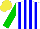 Silk - White and blue stripes, green sleeves, yellow cap