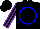 Silk - Black, blue circled pink horse, purple stripes on slvs