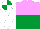 Silk - lilac and emerald green halved horizontally, white sleeves, white and emerald green quartered cap