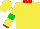 Silk - Yellow, red collar, Yellow sleeves, green armlets, red cuffs, yellow cap