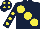Silk - Dark blue, large yellow spots, yellow spots on sleeves, dark blue cap, yellow spots