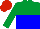 Silk - emerald green and blue halved horizontally, emerald green sleeves, red cap