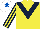 Silk - YELLOW, DARK BLUE chevron, striped sleeves, WHITE cap, ROYAL BLUE star