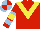 Silk - Red, light blue v,yellow chevron, light blue hoops on sleeves, yellow armlet, light blue and red quartered cap