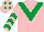 Silk - Pink, emerald green chevron, emerald green chevrons on sleeves, pink cap, emerald green diamonds