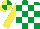 Silk - Emerald green & white check, yellow sleeves, yellow & emerald green quartered cap