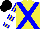 Silk - Yellow, blue crossbelts, white hoops on blue striped sleeves, black cap