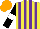Silk - Yellow, purple stripes, black sleeves, white armbands, orange cap