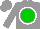 Silk - Gray, white circled green ball, gray cap