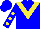 Silk - Blue, yellow 'v' blue sleeves, yellow spots