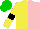 Silk - Yellow, pink halves, black armlets, green cap
