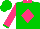 Silk - Green, hot pink diamond, green cuffs on hot pink sleeves, hot pink collar, green cap