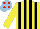 Silk - Yellow & black stripes, light blue cap, red spots