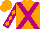 Silk - orange, violet cross sashes, violet sleeves, orange diamonds, orange cap