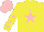 Silk - Yellow, pink star, pink stars on sleeves, pink cap