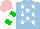 Silk - Light blue, white stars, green hoops on white sleeves, pink cap