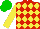 Silk - Red, yellow diamonds on body, yellow sleeves, green cap