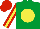 Silk - emerald green, yellow ball, red sleeves, yellow stripe, red cap