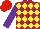 Silk - Maroon, yellow diamonds, purple sleeves, red cap
