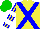 Silk - Yellow, blue crossbelts, white hoops on blue striped sleeves, green cap