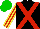 Silk - Black, red crossbelts, red and yellow striped sleeves, green cap