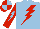 Silk - light blue, red lightning bolt, red sleeves, light blue lightning bolt, quartered cap