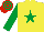 Silk - Yellow, emerald green star & sleeves, red cap, emerald green hoops