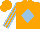 Silk - orange, light blue diamond, light blue stripes on sleeves