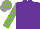 Silk - Purple, grey and light green check sleeves, grey cap, light green spots