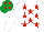 Silk - White, red stars, white sleeves, emerald green cap, red diamonds
