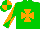 Silk - Green, orange maltese cross, green sleeves, orange diabolo, quartered cap