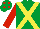 Silk - Emerald Green, yellow cross belts, red sleeves, emerald green cap, red spots